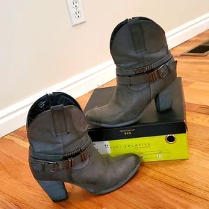 Very Volatile booties, gently used with box, sz 8.5, 3.5" heel